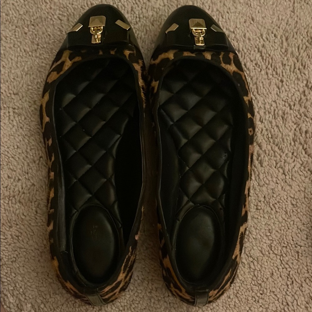 Leopard Print Flats with Gold Accents